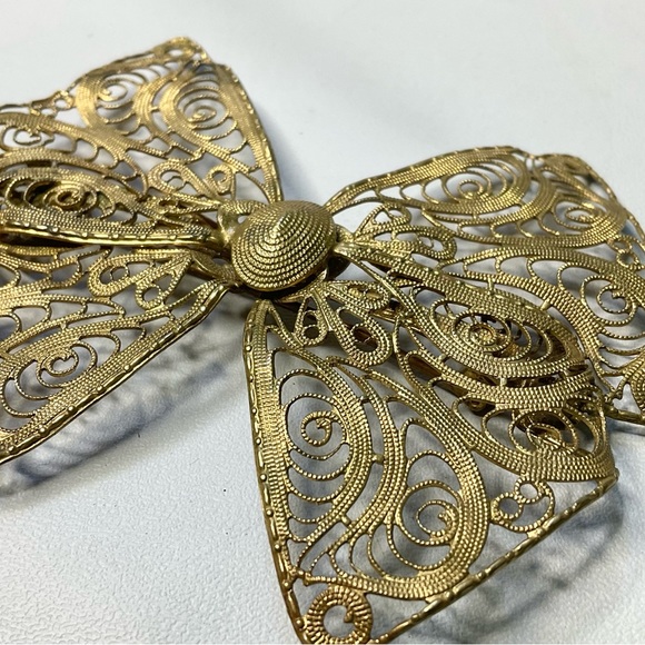 Antique Filigree Bow Brooch Large Size - Picture 2 of 6